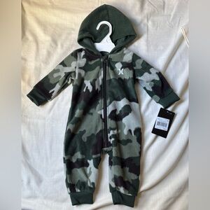 Hurley Baby Hoodie Zip Up One Piece Fleece Hooded Coverall- Green and Black Camo